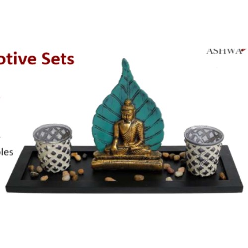 Bleu Temple Ganesha with Dual Tone Turquoise Votives