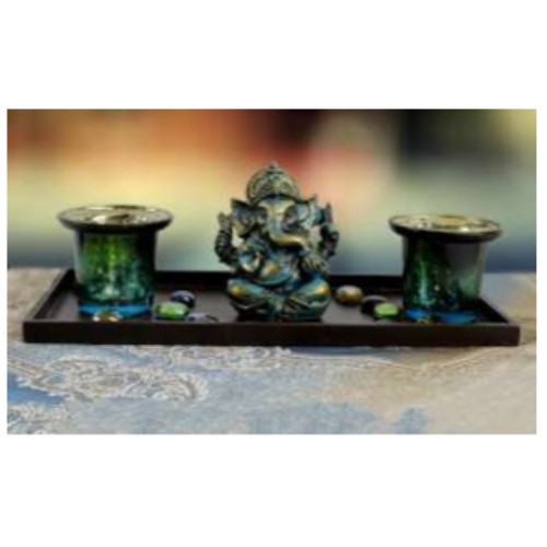 Antique Bleu Raja Ganesha with Dual Tone Turquoise Votives