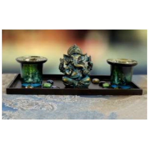 Raja Ganesha with Dual Tone Turquoise Votives