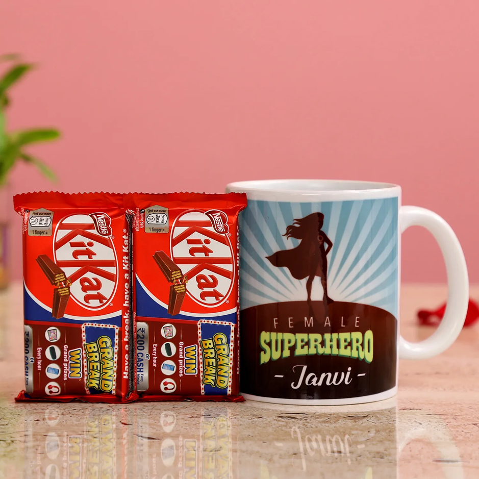 Female Superhero Personalized Mug & Kitkat