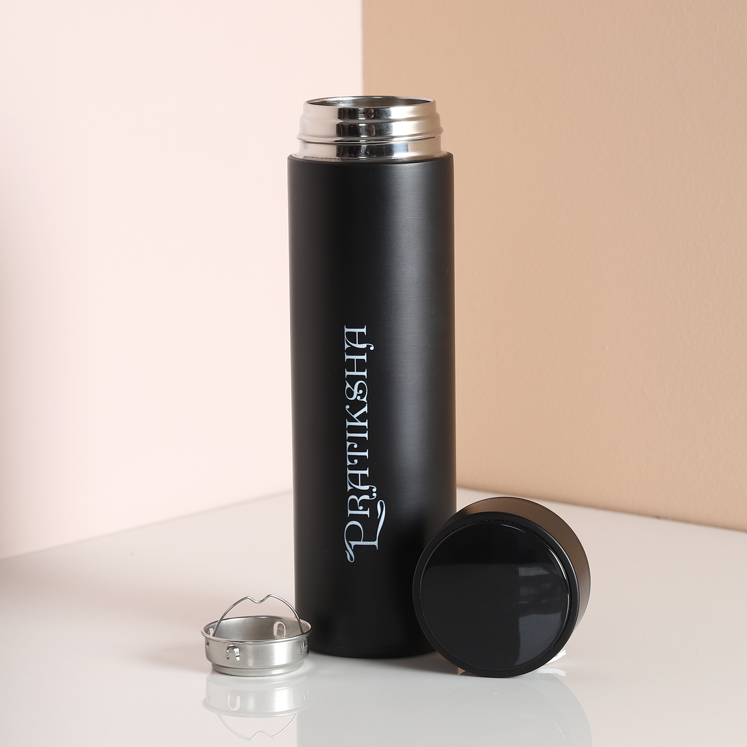Personalised Black LED Temperature Bottle