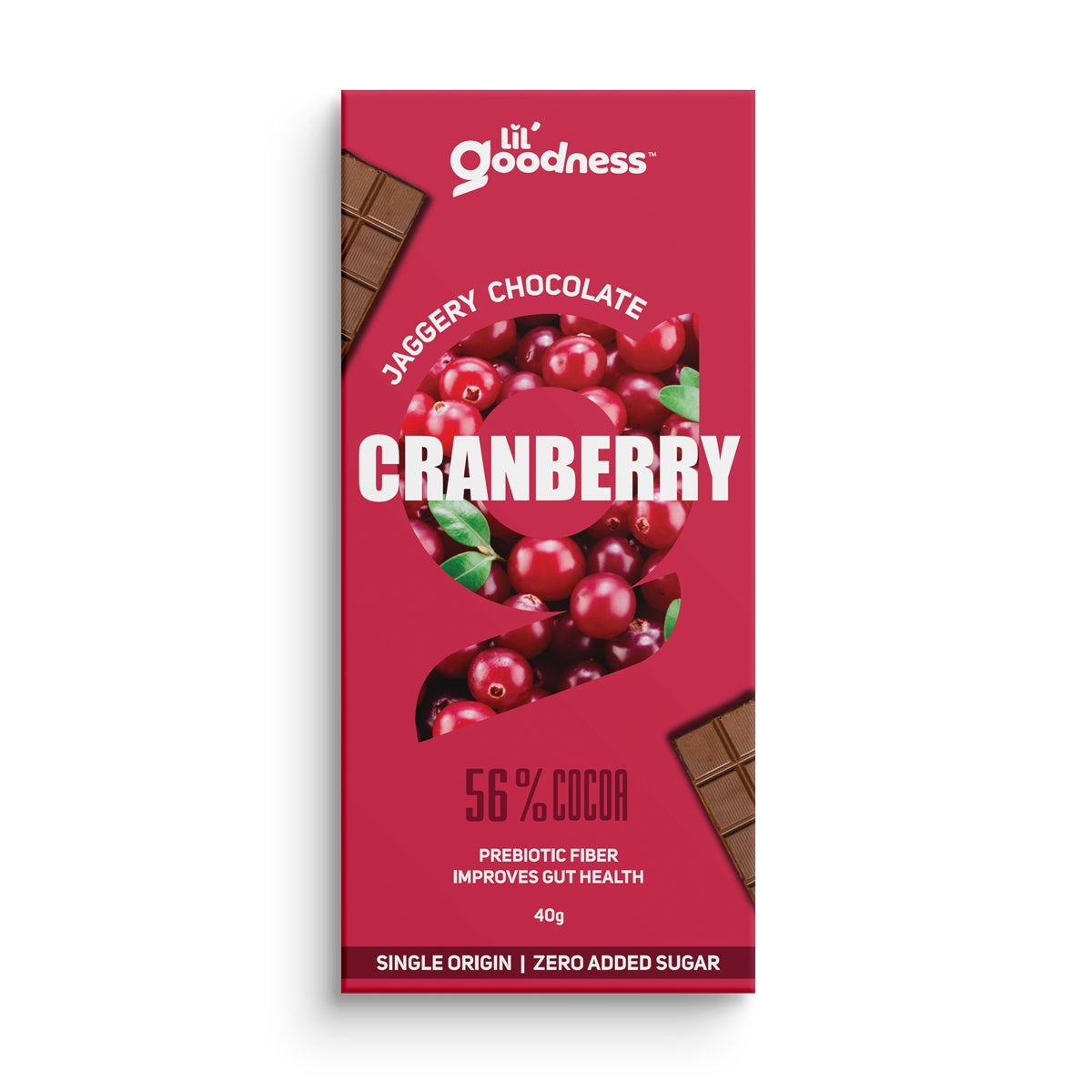 Lil Goodness Prebiotic Jaggery Dark Chocolate – Cranberry 40g