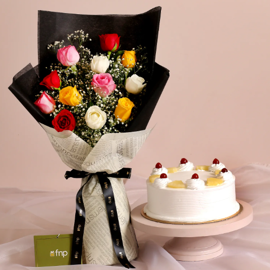 Colorful Bouquet & Pineapple Cake