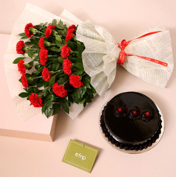 Carnations Bouquet & Truffle Cake
