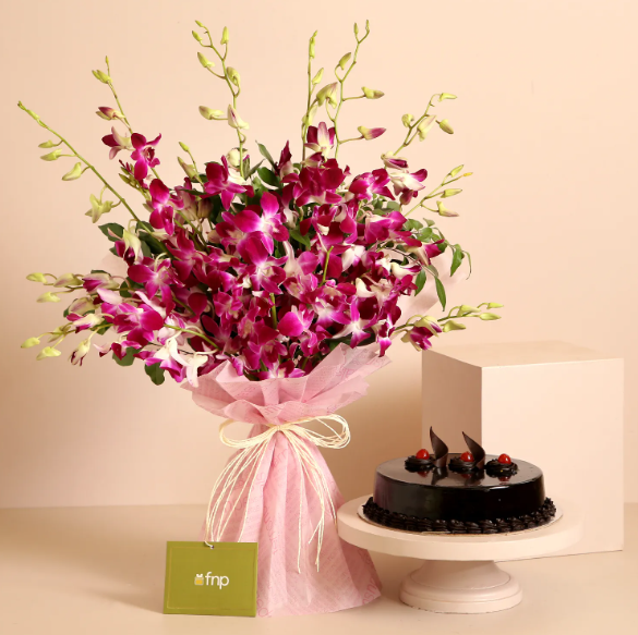 Orchids Bouquet & Truffle Cake