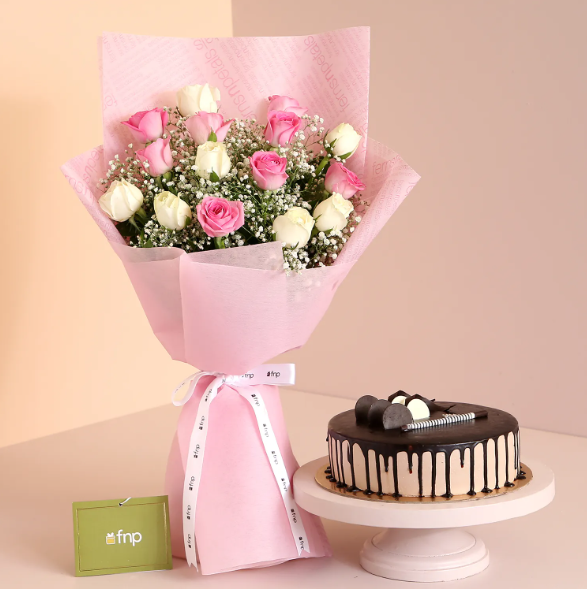 Beauty Roses Bouquet & Chocolate Cake