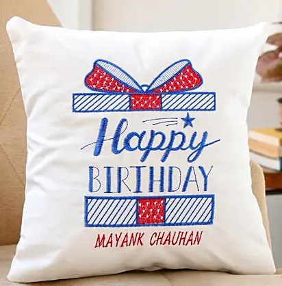 Personalized Happy Birthday Embroidered Cushion