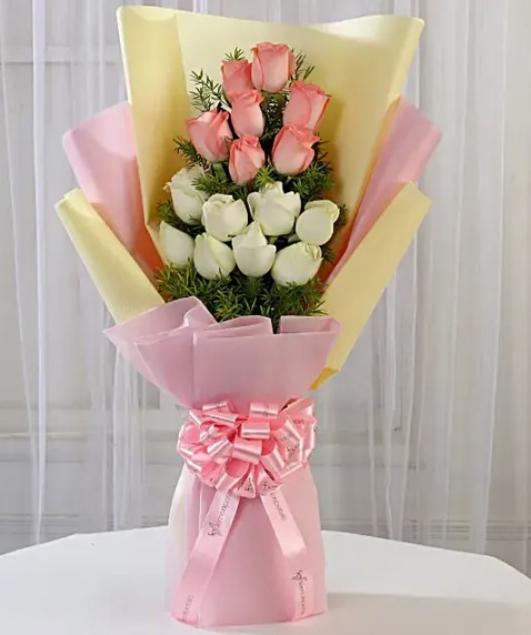 Graceful Pink & White Roses Bouquet