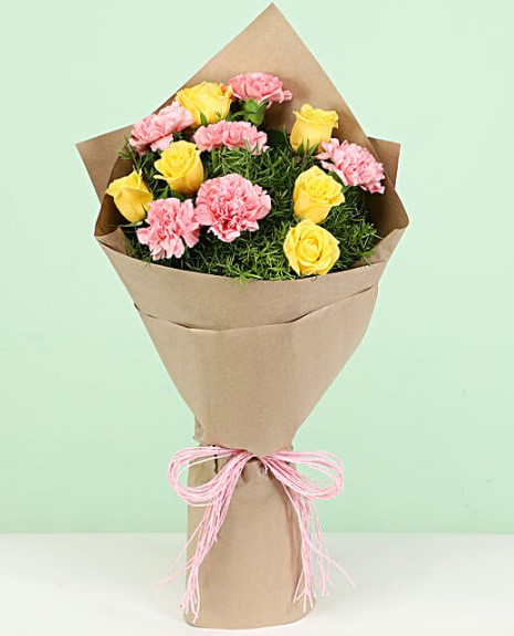 Appealing 12 Pink & Yellow Flowers Bouquet